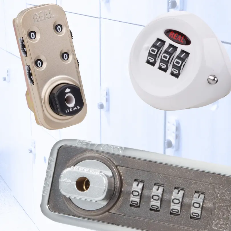 A collection of REAL mechanical locker locks with keyless combination dials, designed for lockers, cabinets, and gym storage units.