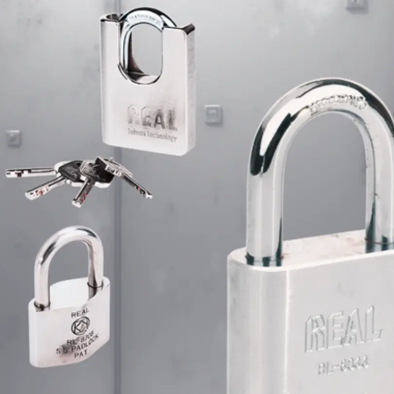 REAL stainless steel padlocks featuring heavy-duty and anti-cut designs, ideal for gates, lockers, and industrial equipment security.